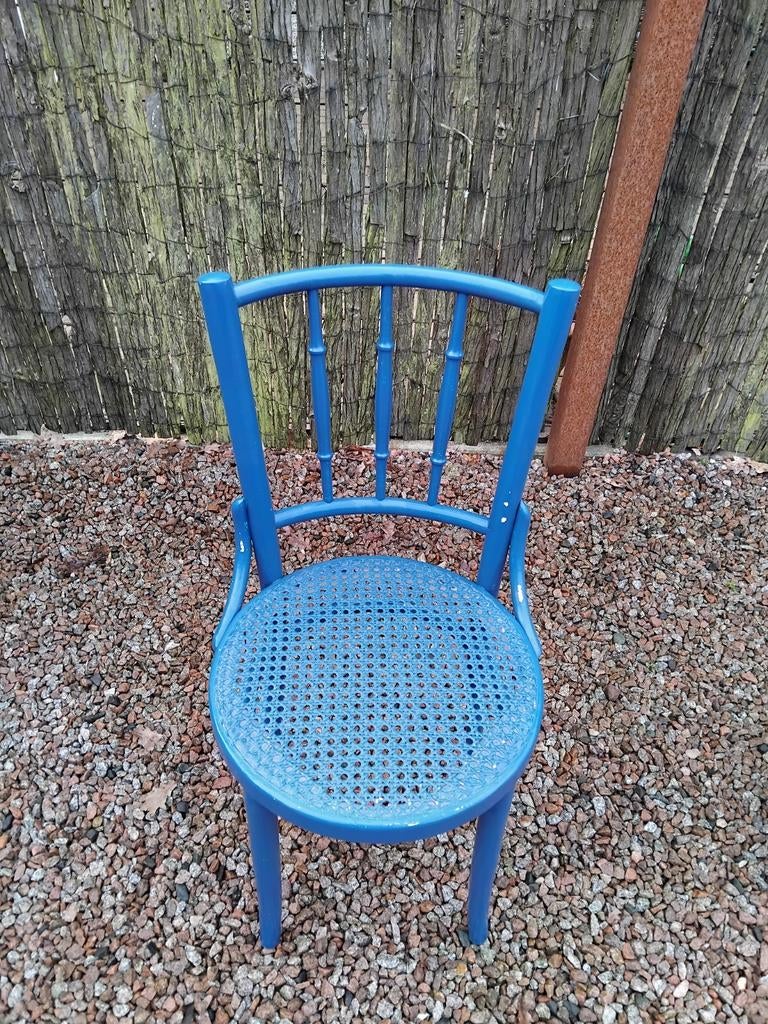 Vintage blauwe stoel met rotan zitting, Ophalen