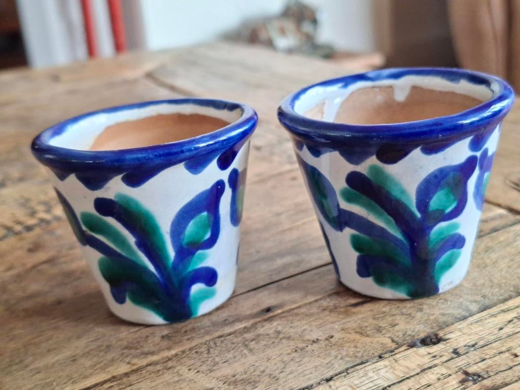 Mini bloempotjes, Spaans aardewerk., Rond, Ophalen of Verzenden, Aardewerk, Minder dan 40 cm