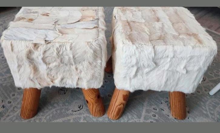 Vintage geitenhuid leren krukje voetenbank 30x30x40, Huis en Inrichting, Banken | Voetenbanken en Poefen, Gebruikt, Minder dan 50 cm