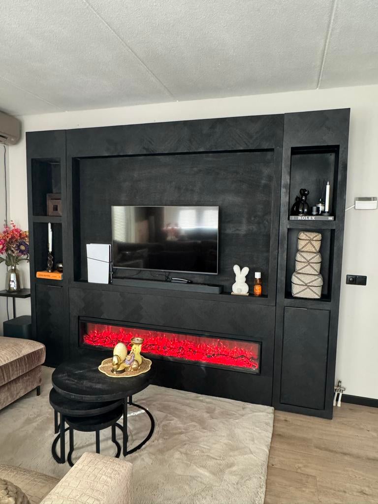 Cinewall met sfeerhaard, Huis en Inrichting, Kasten | Televisiemeubels, Ophalen, 200 cm of meer, Zo goed als nieuw, 25 tot 50 cm