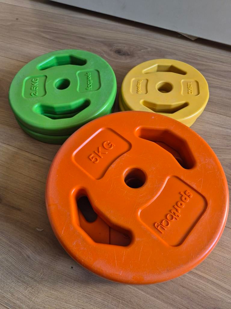 Bodypump gewichten set: 1,25kg, 2,5kg, 5kg, Sport en Fitness, Ophalen, Gebruikt, Rug, Halterschijven
