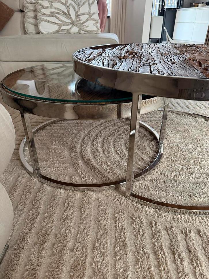 Set van 2 Ronde Salontafels - 90cm & 70cm, Huis en Inrichting, Tafels | Salontafels, Gebruikt, Minder dan 50 cm, 50 tot 100 cm