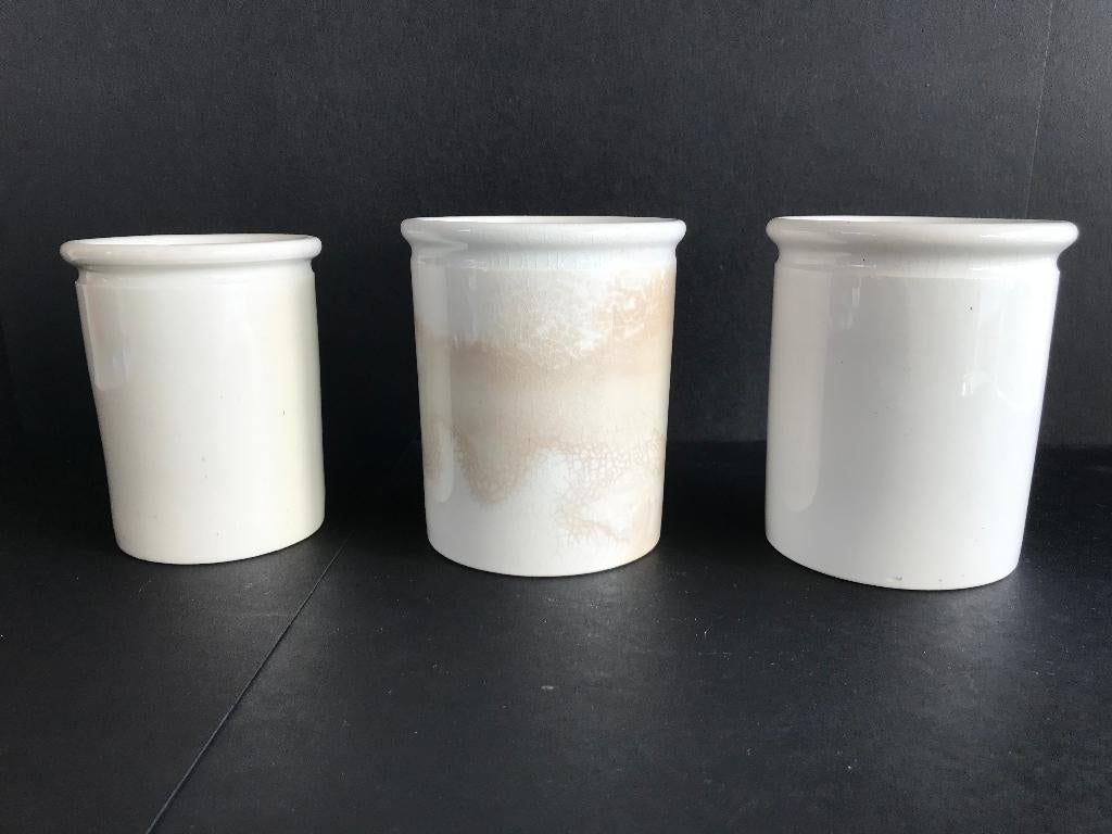 Set van 3 antieke, beige zalfpotten van Société Céramique, Ophalen of Verzenden