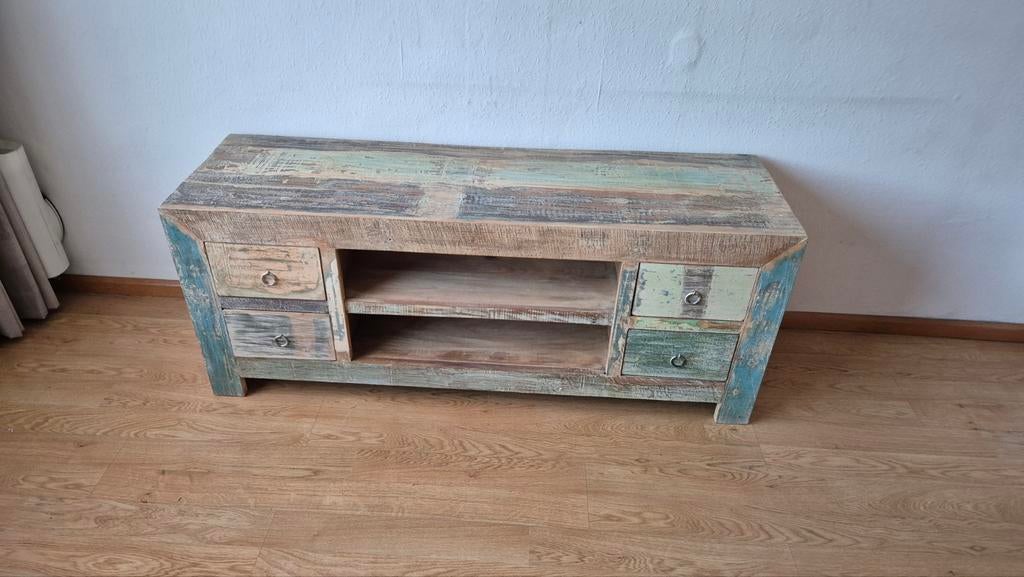 Stoere houten televisiekast, Ophalen, 100 tot 150 cm, Zo goed als nieuw, Minder dan 100 cm