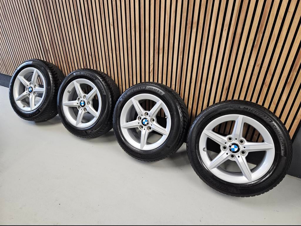 BMW Styling 654 wielen 1-serie F20 Michelin CrossClimate, Ophalen, Gebruikt, 16 inch, Banden en Velgen