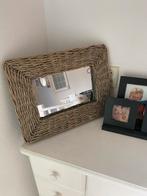 Brocante spiegel met rotan frame, Ophalen, Gebruikt, Minder dan 100 cm, Rechthoekig
