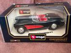 Burago Chevrolet Corvette 1957 - Zwart/Rood Schaalmodel, Ophalen of Verzenden, Zo goed als nieuw, Auto, Bburago