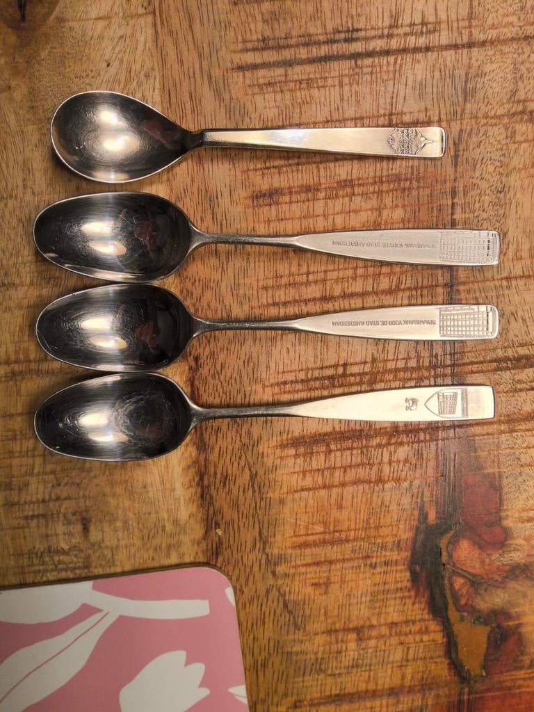 Vintage Spaarbank Amsterdam Lepels - Set van 4, Antiek en Kunst, Antiek | Bestek, Ophalen of Verzenden