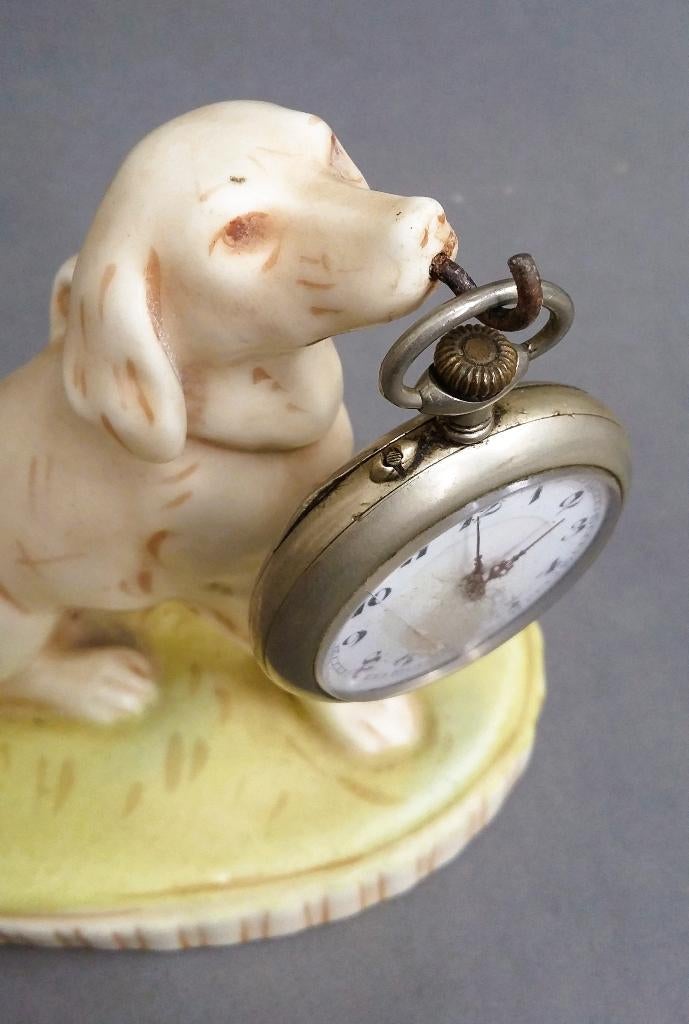 1920 Art Deco Keramiek Beeld Port Montre Zakhorloge Houder, Ophalen of Verzenden