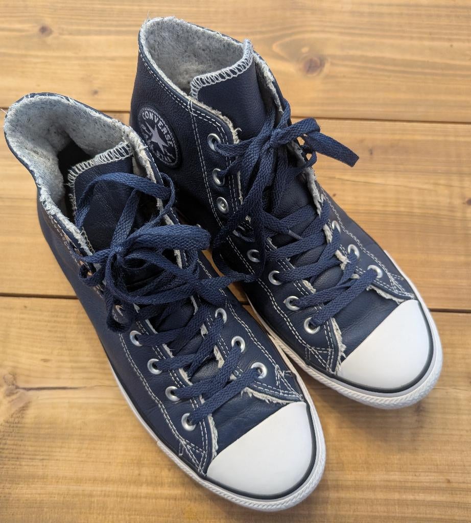 Converse Chuck Taylor All Star Leren High Navy Sneakers Mt44, Blauw, Ophalen of Verzenden, Sneakers of Gympen, Gedragen