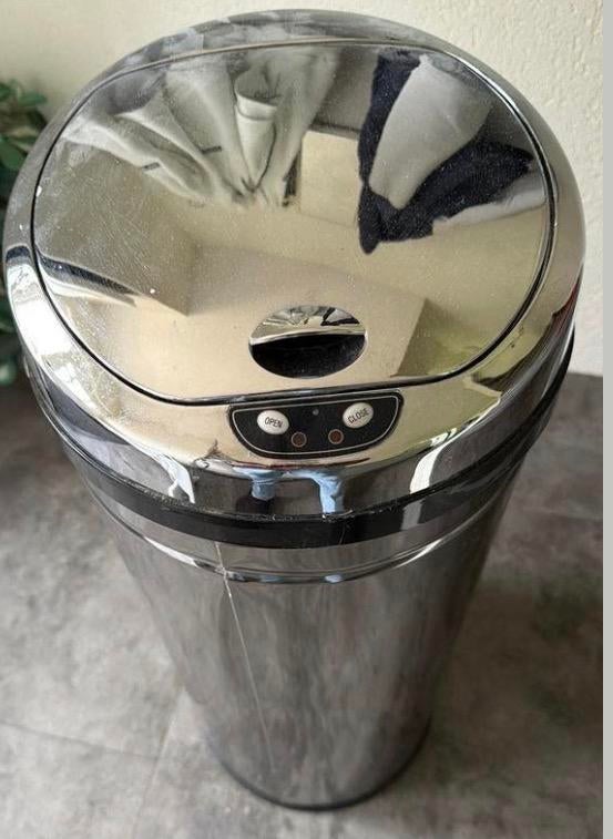 Sensor prullenbak RVS-automatisch open/dicht - €10, 40 liter of meer, Ophalen of Verzenden, Zo goed als nieuw, Rvs