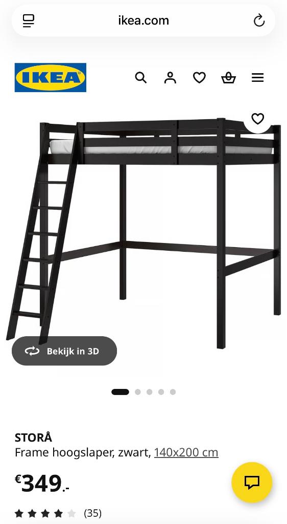 Ikea hoogslaper STORÅ 140x200, Ophalen, Gebruikt, Hoogslaper, Tweepersoons