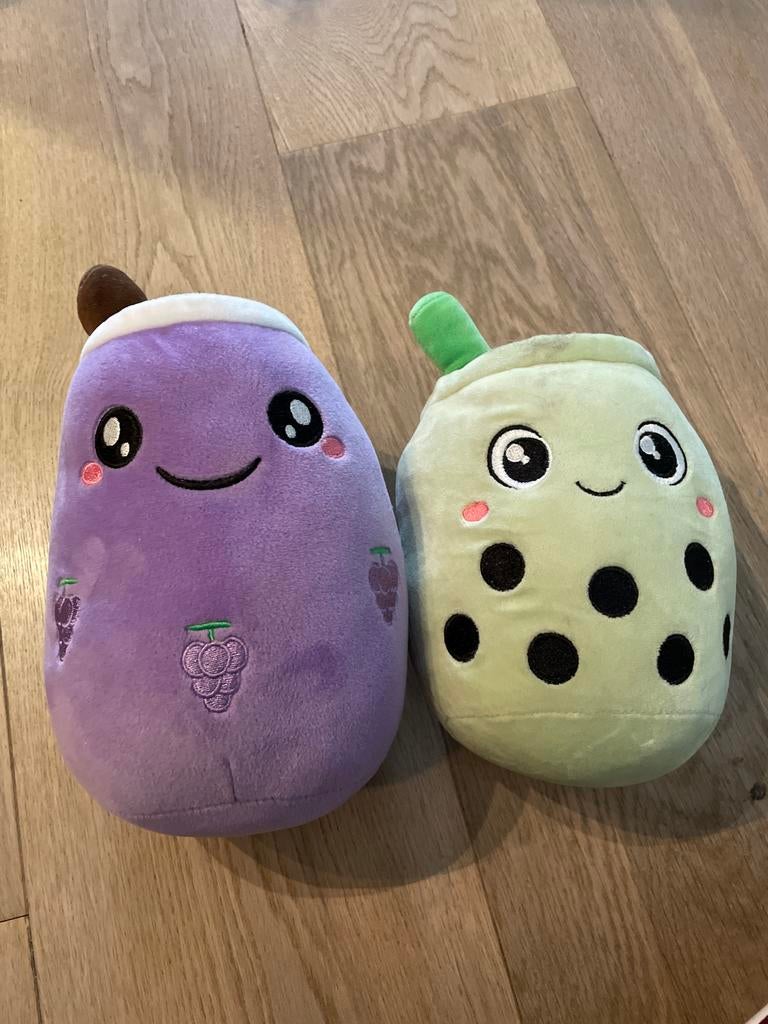 Squishmallows Bubble Tea Knuffels - Paars en Groen, Paars, Overige typen, Ophalen of Verzenden, Middelgroot (20 tot 80 cm)