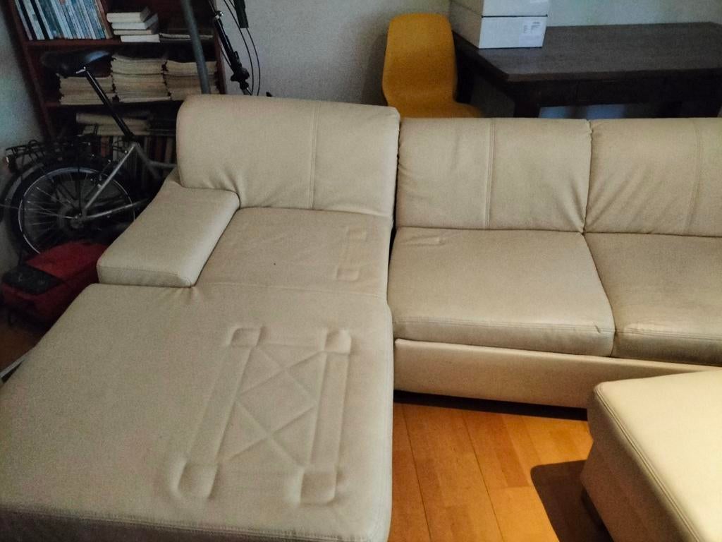 Leren hoekbank met uitschuifbaar bed, Ophalen of Verzenden