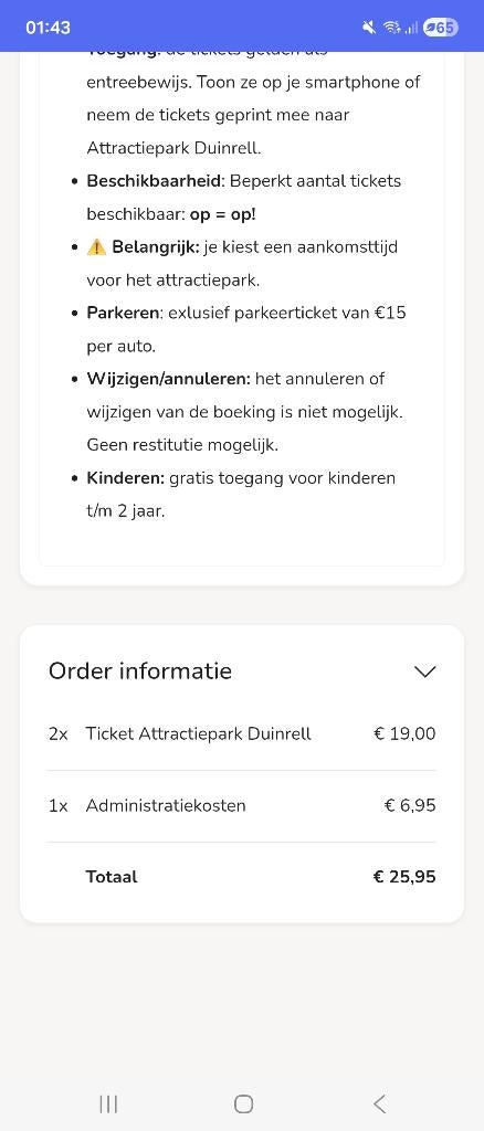 2 Tickets Duinrell €25,-, Tickets en Kaartjes, Twee personen, Ticket of Toegangskaart