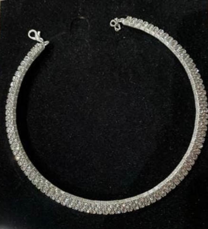 Choker Ketting met Steentjes, Overige materialen, Ophalen of Verzenden, Zo goed als nieuw, Zilver