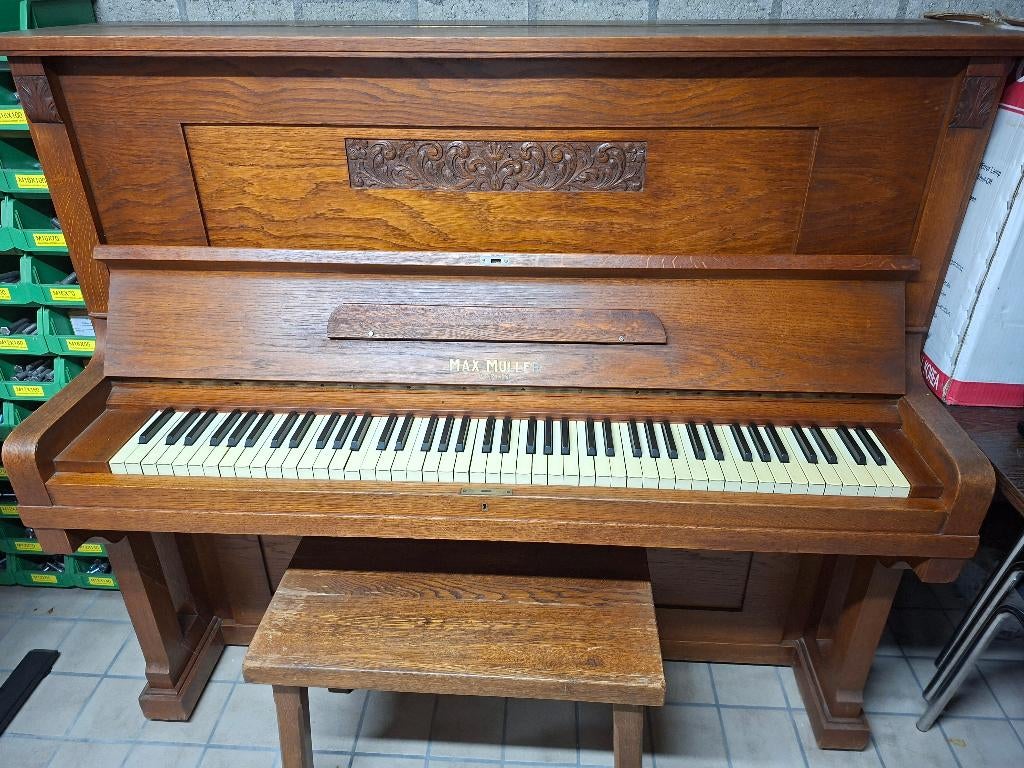 Prachtige Antieke Staande Piano Max Müller Berlin, Ophalen, Gebruikt, Bruin, Piano