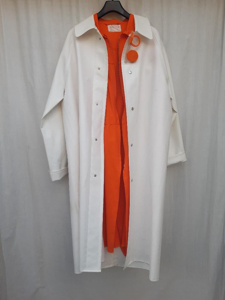 Vintage witte regenjas/oliejas, waterdicht, XL / L, Kleding | Dames, Jassen | Zomer, Ophalen of Verzenden, Gedragen, Maat 46/48 (XL) of groter