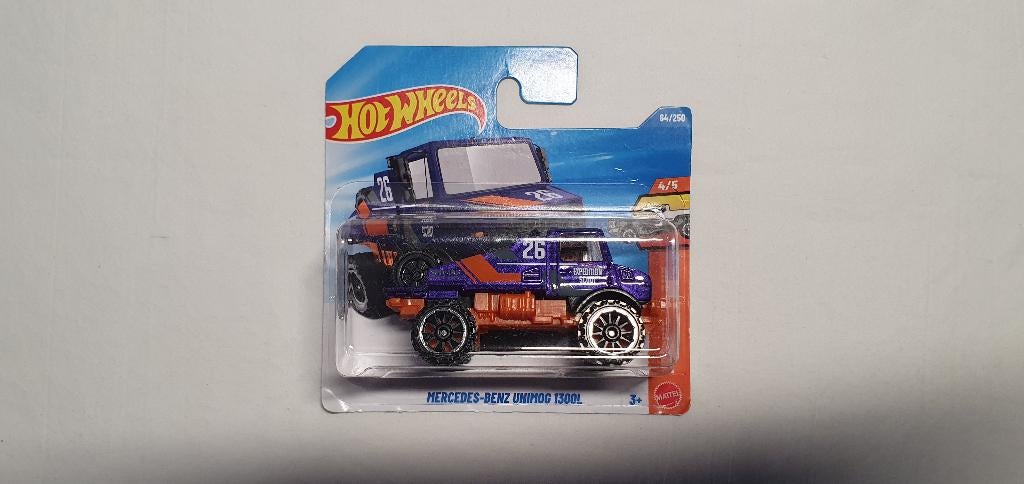 Hot wheels Mercedes-Benz Unimog 1300L paars, Ophalen of Verzenden, Nieuw, Auto