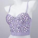 Paarse glitter dames korset top / strass crop topje festival, Verzenden, Nieuw, Paars, Zonder mouw