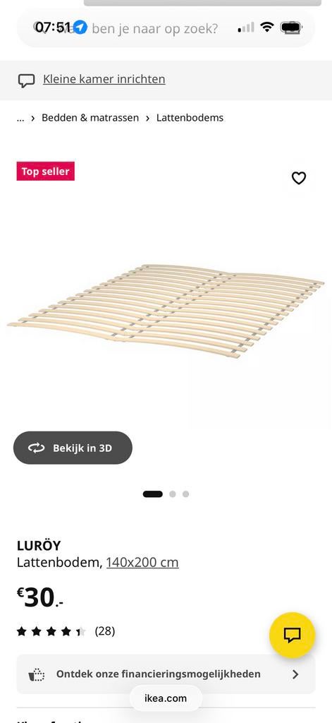 Luroy lattebodem ikea 140x200, Ophalen, Zo goed als nieuw, Tweepersoons, 140 cm