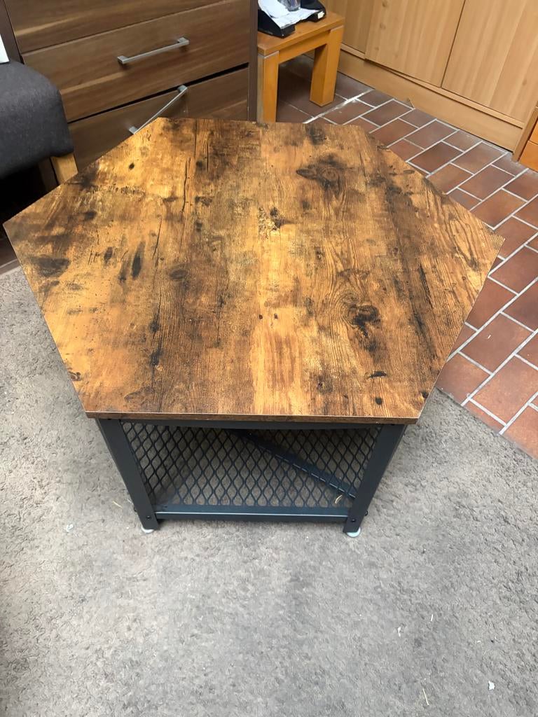 Zeshoekige salontafel met metalen onderstel, Gebruikt, 50 tot 100 cm, Ophalen of Verzenden, Overige vormen