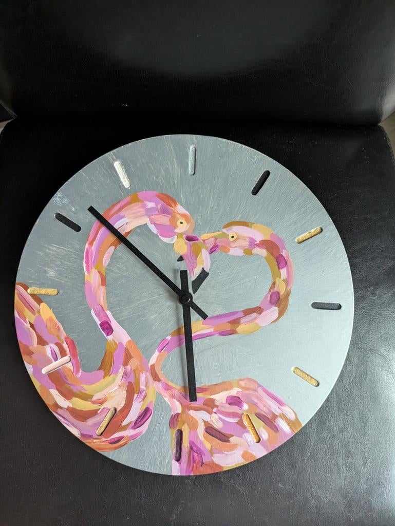 Wanddecoratie met klok functie, handgeschilderd, Ophalen of Verzenden, Wandklok