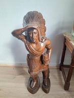 Groot houten beeld van Indiaan met hoofdtooi, Antiek en Kunst, Ophalen