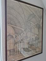 Ingelijste tekening van een kerkinterieur, Antiek en Kunst, Ophalen of Verzenden
