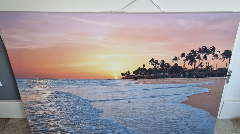 Canvasdoek zonsondergang strand (onbeschadigd), Huis en Inrichting, Woonaccessoires | Schilderijen, Tekeningen en Foto's, Ophalen