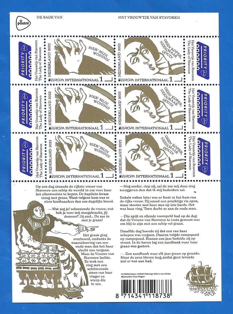 NVPH V4027 Het vrouwtje van Stavoren (postzegelvel) - 2022, Verzenden, Na 1940, Postfris