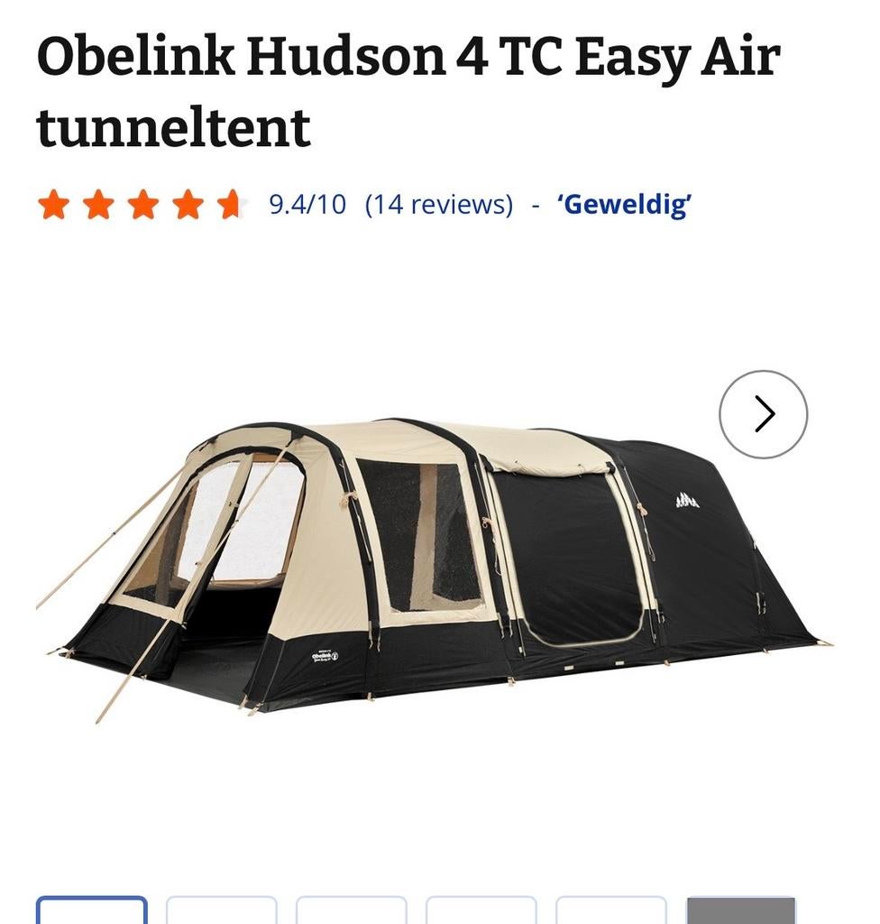 Obelink Hudson 4 TC Easy Air tunneltent - 4 persoons, Caravans en Kamperen, Tenten, Ophalen of Verzenden, Zo goed als nieuw, Tot en met 4