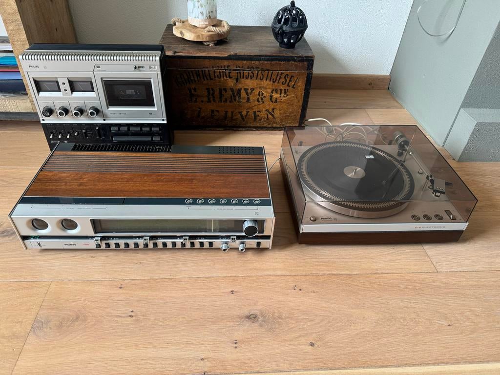 Vintage Philips Stereo Set: Platenspeler, Receiver en Cass., Ophalen, Philips, Gebruikt, Cassettedeck