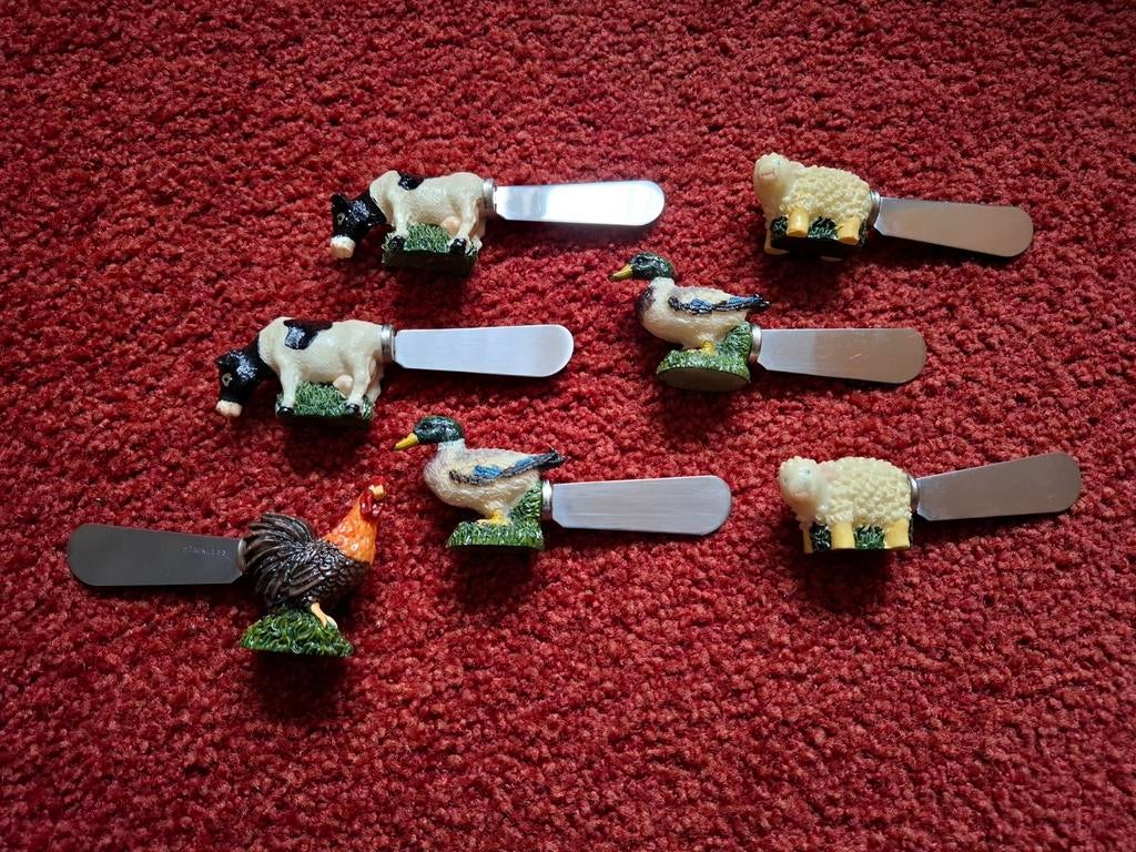 Set van 7 vintage smeermessen met dierenfiguren, Antiek en Kunst, Antiek | Bestek, Ophalen of Verzenden