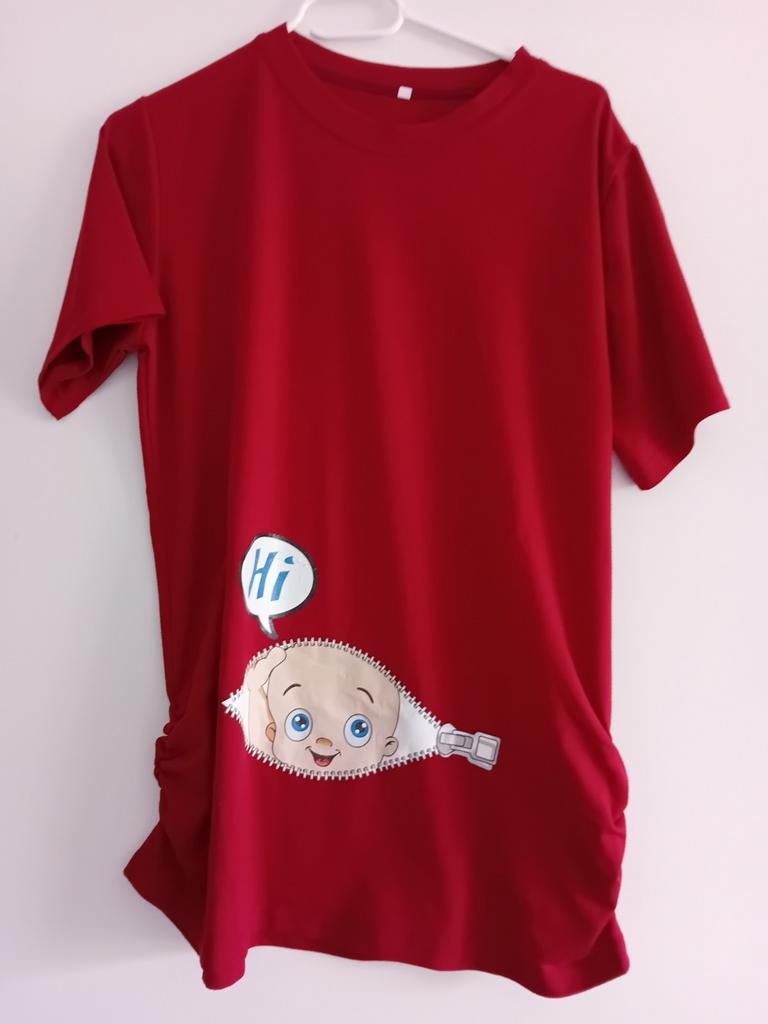 Zwangerschapsshirt M met leuke babyprint, Kleding | Dames, Positiekleding, Maat 38/40 (M), Gedragen, Rood, Shirt of Top