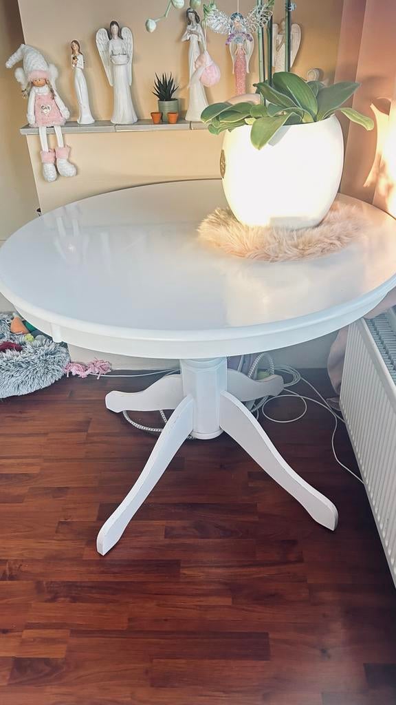 Ronde witte eettafel, Huis en Inrichting, Ophalen, Overige materialen, Gebruikt, 50 tot 100 cm