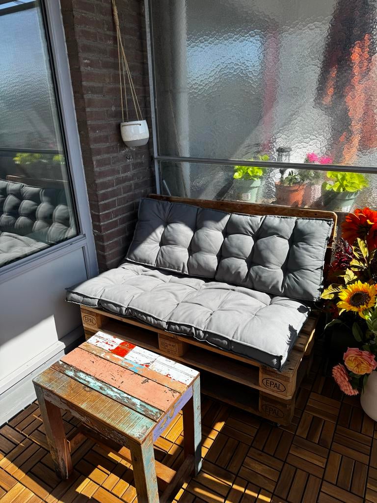 Loungebankjes van pallets voor balkon - Op maat gemaakt, Ophalen, Gebruikt, Minder dan 75 cm, Driepersoons
