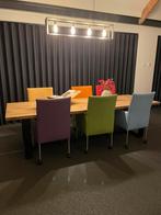 eettafel industrieel met zwart metalen onderstel, Eikenhout, 200 cm of meer, Zo goed als nieuw, Vijf personen of meer