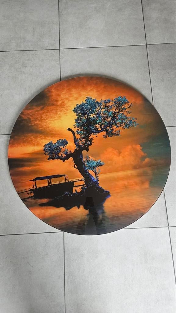 Rond Plexiglas Schilderij - Boom bij Zonsondergang, Ophalen
