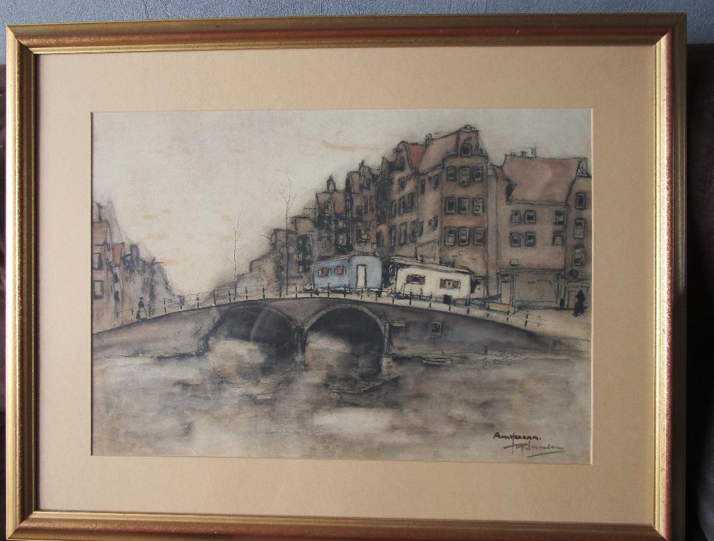 Tekening/aquarel van Jan Rijlaarsdam Amsterdam., Antiek en Kunst, Ophalen of Verzenden