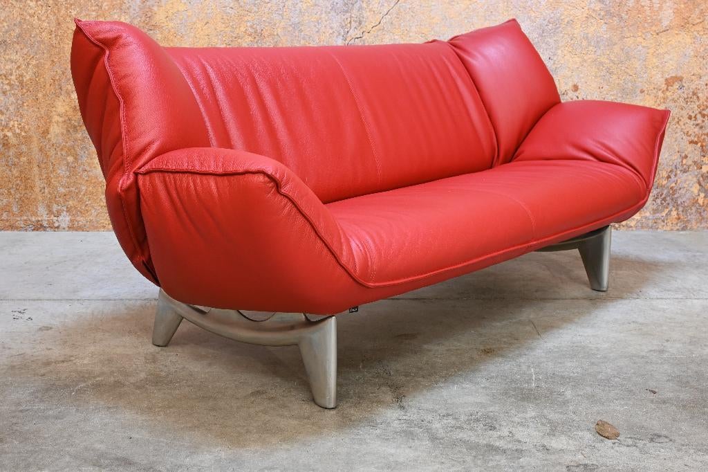 ZGAN 2 rode leren Leolux Tango design banken, Leolux, Leolux, Driepersoons, 75 tot 100 cm