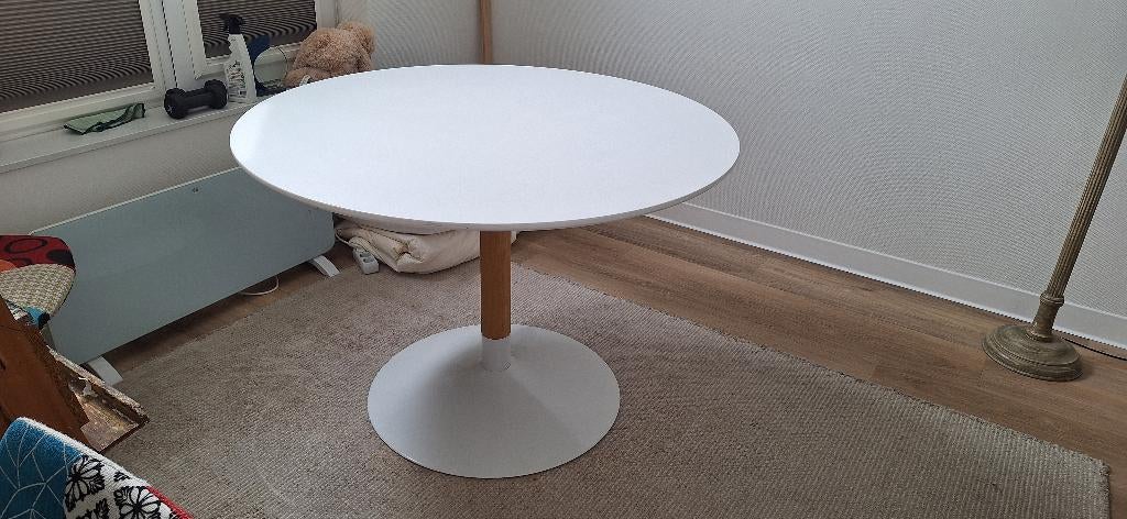 Eettafel Instyle Tibor rond wit met eiken 110cm, Huis en Inrichting, Tafels | Eettafels, Ophalen, Gebruikt, Vier personen, 100 tot 150 cm