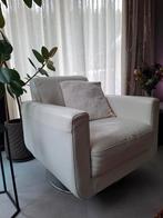 Italiaanse design draaifauteuil - ivoorkleurig leer, Huis en Inrichting, Fauteuils, Gebruikt, Design, 75 tot 100 cm, Ophalen of Verzenden