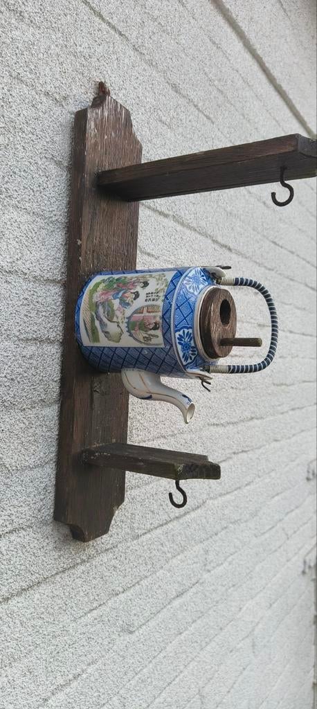 Vogelhuisje van porselein met houten plank, Ophalen of Verzenden