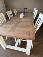 Eettafel wit met houten blad, Huis en Inrichting, Tafels | Eettafels, Ophalen, Gebruikt, 200 cm of meer, 50 tot 100 cm