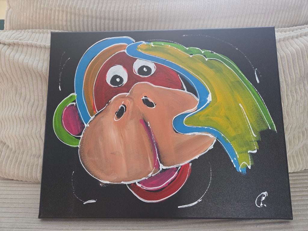 Schilderij "Monkey Business Zwart" van C.M. Leushuis, Ophalen