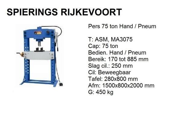 Pers 75 ton werkplaatspers shop press Spierings garagepers, Doe-het-zelf en Verbouw, Gereedschap | Overige machines, Nieuw