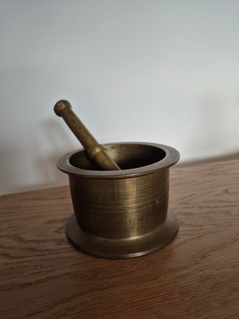 Zware Messing Vijzel met Stamper, Antiek en Kunst, Antiek | Koper en Brons, Ophalen of Verzenden