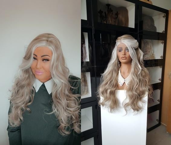 Basic Lace Pruik: Asblond met Platina plukken en punten, Ophalen of Verzenden, Nieuw, Pruik of Haarverlenging