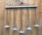 Verstelbare eetkamerlamp met 5 melkglas lichtpunten, Ophalen, Gebruikt, Glas, 75 cm of meer